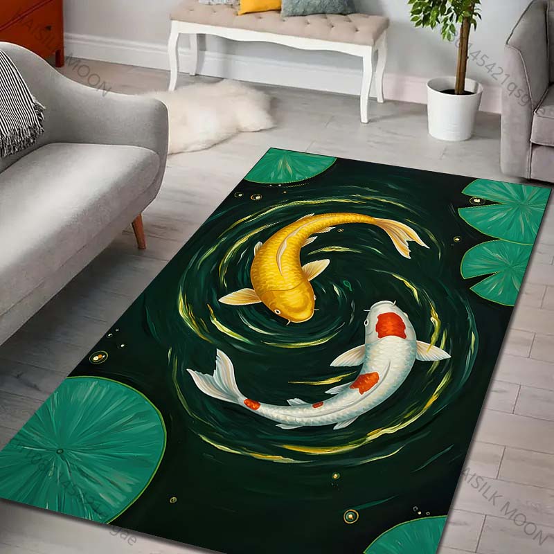 Multiple sizes Two koi fish in pond Carpet for Living Room Bedroom Sofa Home Decor Rug Non-slip Floor Mat Luxury Gift