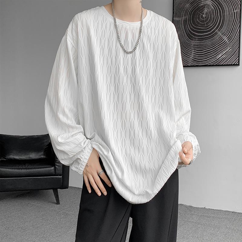 2025 Spring Autumn Men Oversized T-Shirt Man Long Sleeves Pure Color Tshirt Male Bottoming Shirt Man Basic Tops Tees
