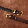 Women's Retro Rub Colored Distressed Pleated Washed Leather Belt Women's Genuine Leather Vegetable Tanning Leather Fashion Jeans Belt