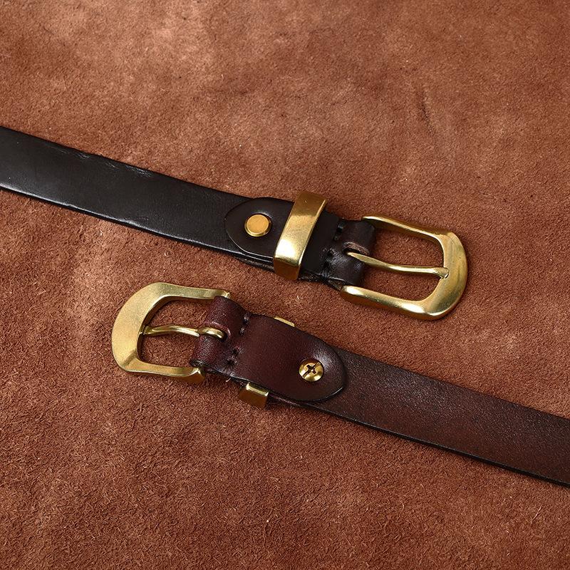 Women's Retro Rub Colored Distressed Pleated Washed Leather Belt Women's Genuine Leather Vegetable Tanning Leather Fashion Jeans Belt