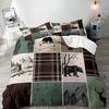 Farmhouse Duvet Cover SetBlack Bear Deer Elk Moose Forest Animal Wildlife Lodge Rustic Bedding Set KingSage Green Brown Plaid