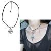 Spiraled Pendant Necklace Vintage Alloy Star Charm Neckchain Handmade PU Cord Neckwear Fashionable Neck Jewelry Gift