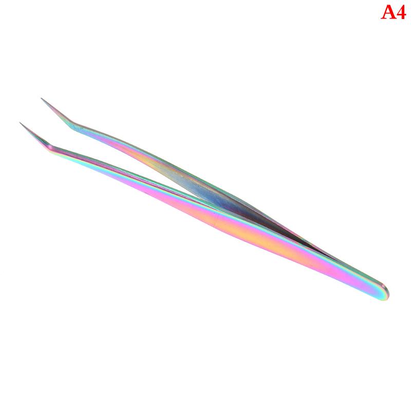 1Pc Multicolor  Stainless Steel Eyelashes Tweezers Curved Straight For Eyelash Tongs False Clip Professional For Lashes Extension Tools