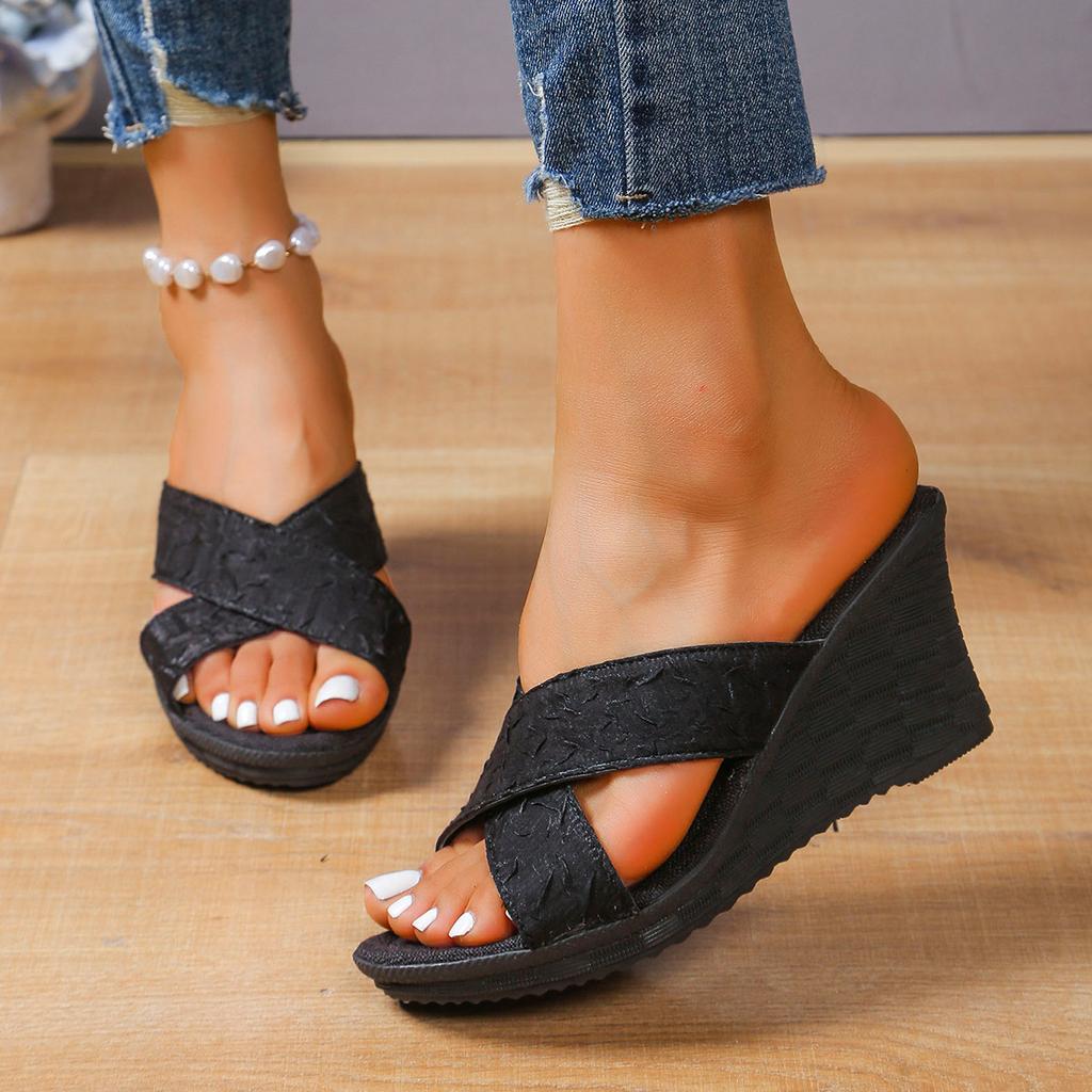 Dicke Sohle, große Größe, Zehenkreuz-Pantoletten mit hohen Absätzen für Damen, neue Hanfseil-Keilsandalen