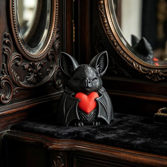 Cute Red Heart Bat 3D Printed Halloween Decoration Novelty Tabletop Sculpture for Spooky Party Haunted House Holiday Decor Fun Gift for Kids & Bat