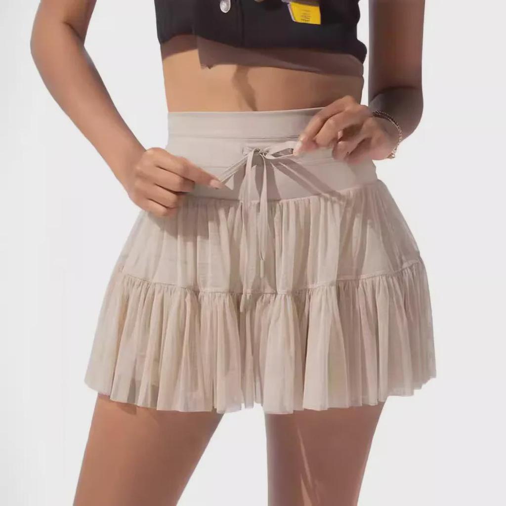 High-Waist Lace Pleated Safety Shorts Skirt for Women - Anti-Exposure, Spring/Summer