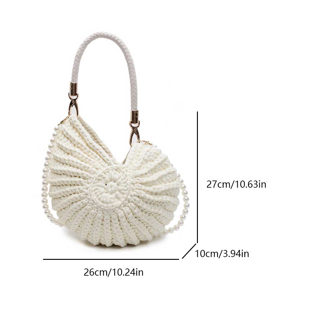 Women Pearls Chain Crossbody Bags Handwoven Seashell Boho Clutch Purse Creative Crochet Shoulder Bag Beach Travel Small Handbags