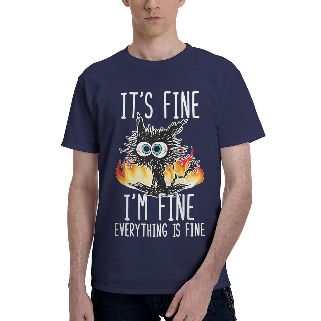 Angry catunisex T Shirts I’m Fine Cat Awesome Tee Shirt Short Sleeve Round Collar Cotton Birthday Present Clothing T-Shirt