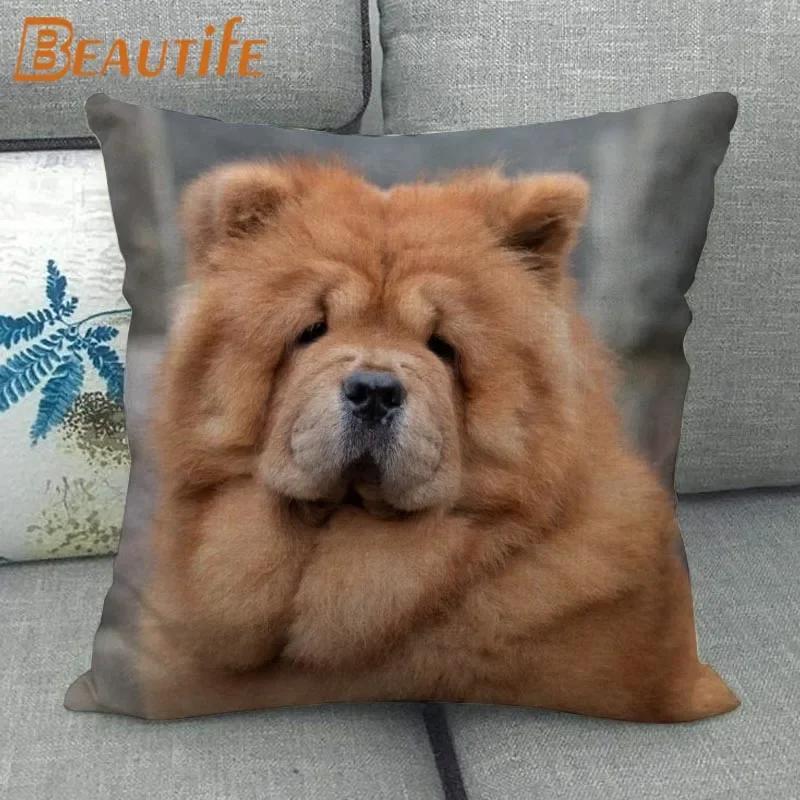 Custom Chow Chow Dog Pillowcase Cartoon Girl Wedding Decorative Cotton Linen Pillow Case For Home Pillow Cover 45X45Cm One Side