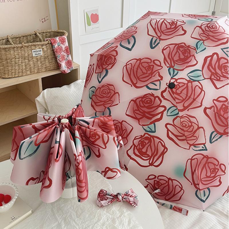 Oil Painting Rain Umbrella, Uv Resistant Sun Umbrella, Sunshade Umbrella, Folding Umbrella, Black Glue For Women Ubrella