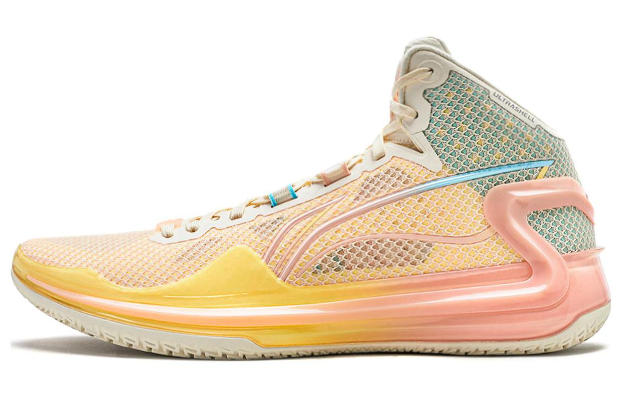 Li Ning Liren 4 Basketball Shoes Men s Mid Top Neon Yellow/Light Old Gold/Cool Blue ABAT095-3 39.5