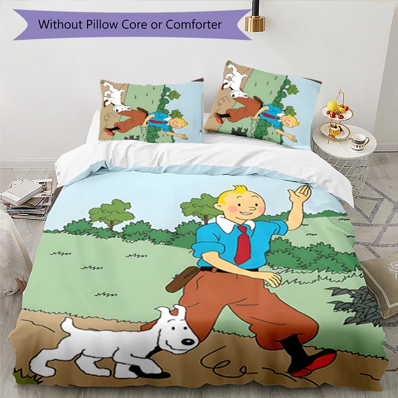 3pcs The Adventures of Tintins Design Cover Set - HD Printed Bedding with 1 Cover and 2 Pillowcases - Perfect for Home and Dorm Decor