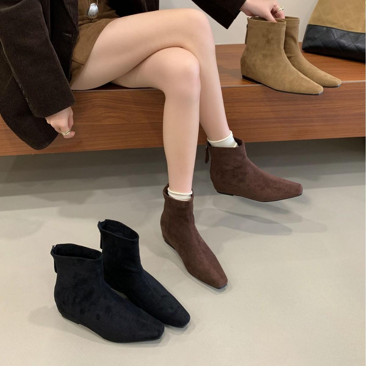

2025 new small square head suede but knee thin inner slope heel Martin women s short boots 39 хаки
