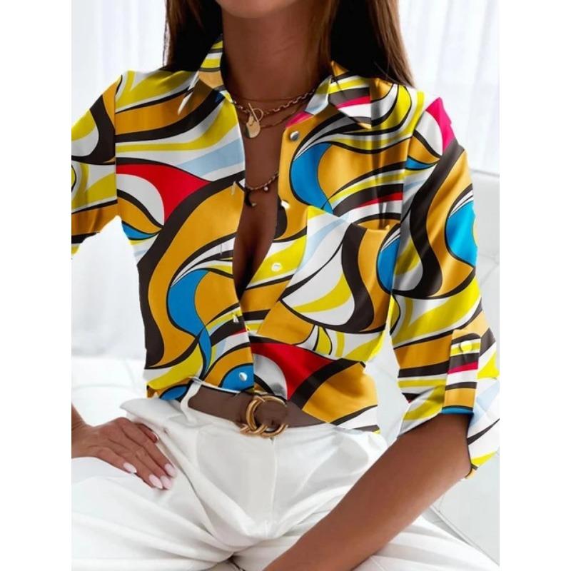 Women's Spring and Autumn Tops Long Sleeve Shirts Printed Shirts for Women