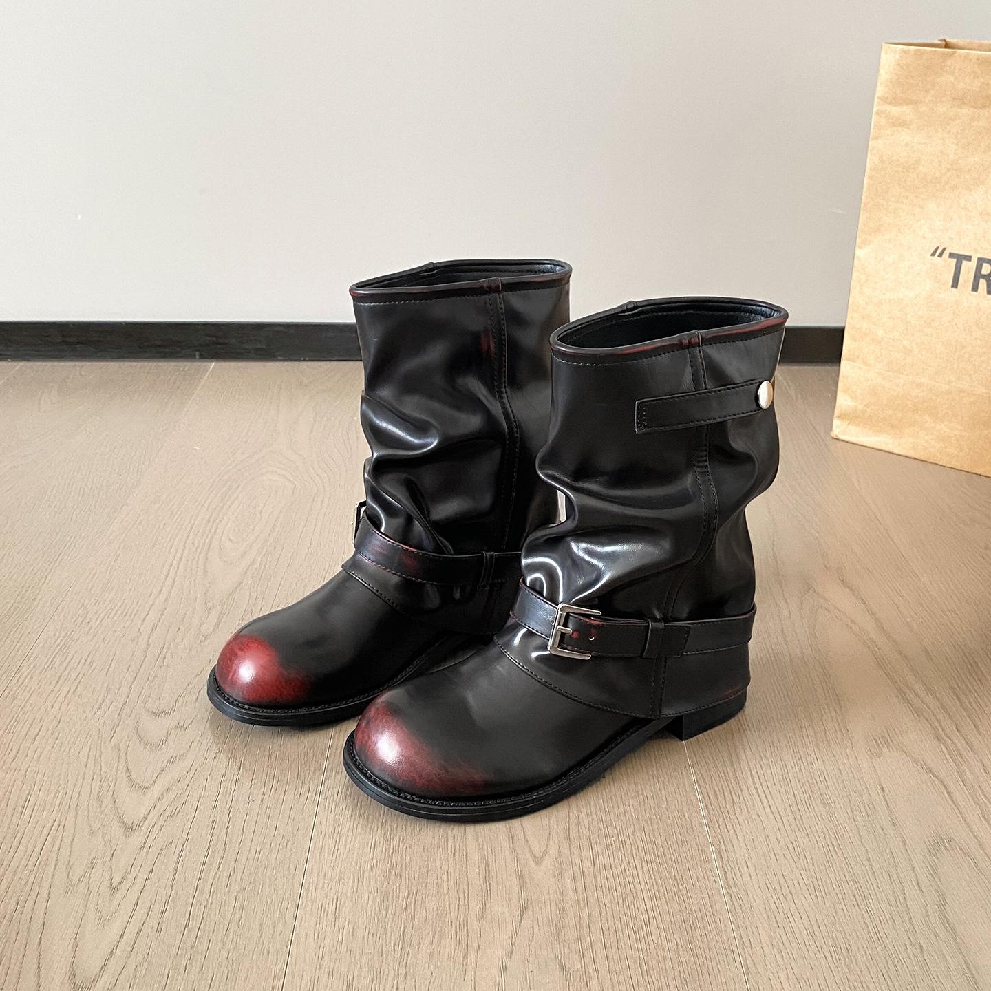 

Polished retro stacked leather boots children s medium tube thick heel locomotive Martin boots 2025 autumn new western fashion short boots 40