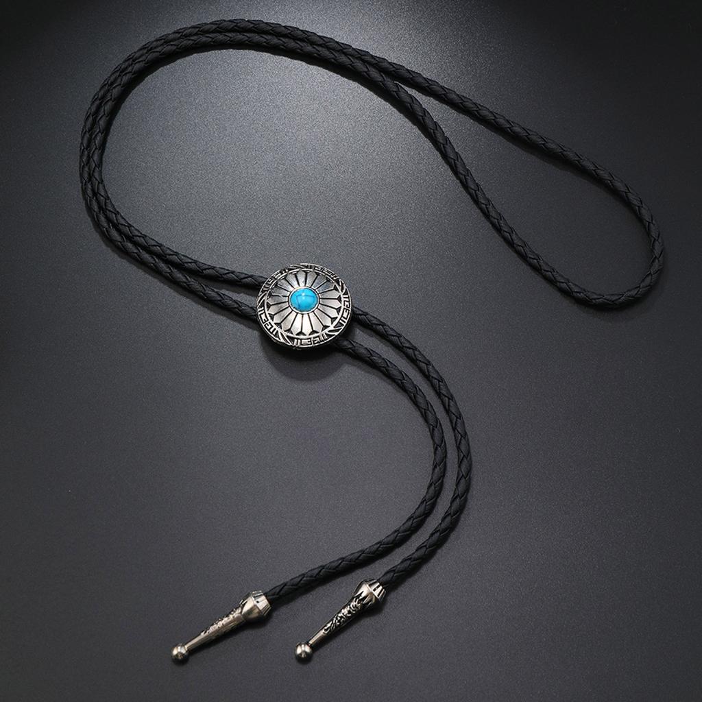 Turquoise Bolo Tie for Adult Unisex Vintage PU Leather Necktie Rope Necklace Jewelry Rodeos Tie for Formal Occasion 3PCS