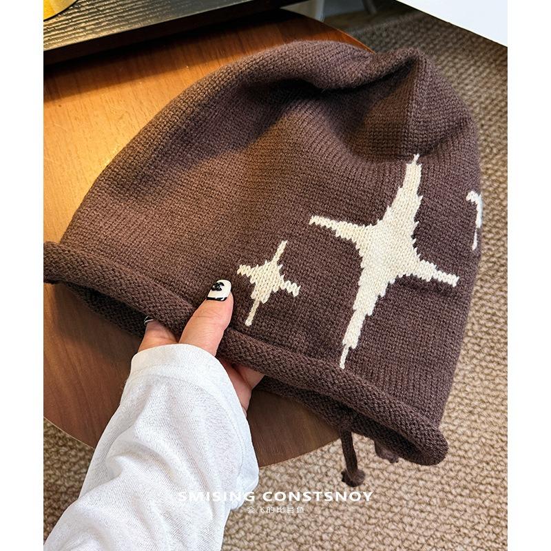Korean Style Womens Knitted Beanie Hat For Autumn Winter Slimming Rolled Brim Slouchy Hat