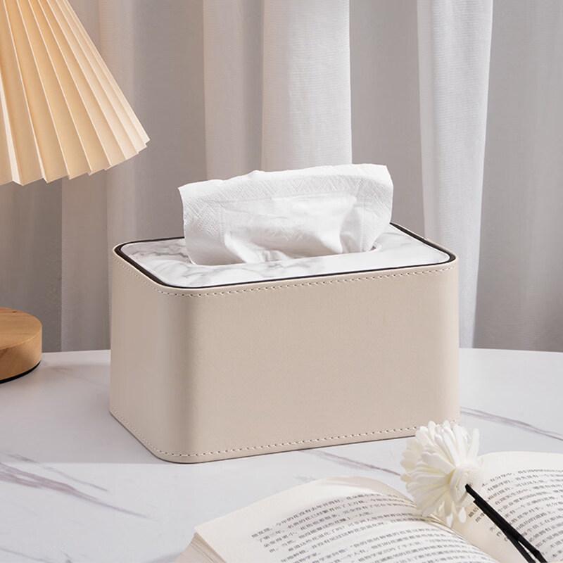Marble Cream White Leather Tissue Box