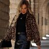 GMXIA Women's Autumn and Winter Loose Zipper Long-sleeved Leopard Print Plush Coat