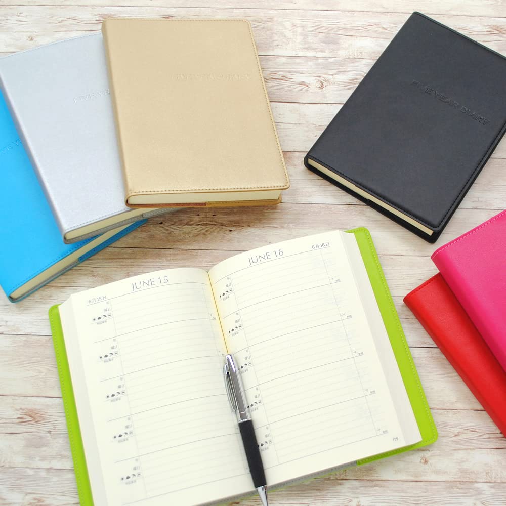 DearCars Leather Cover No Personalization Use 5-Year Diary, Black, [Continuous Diary] 1165-G02-070