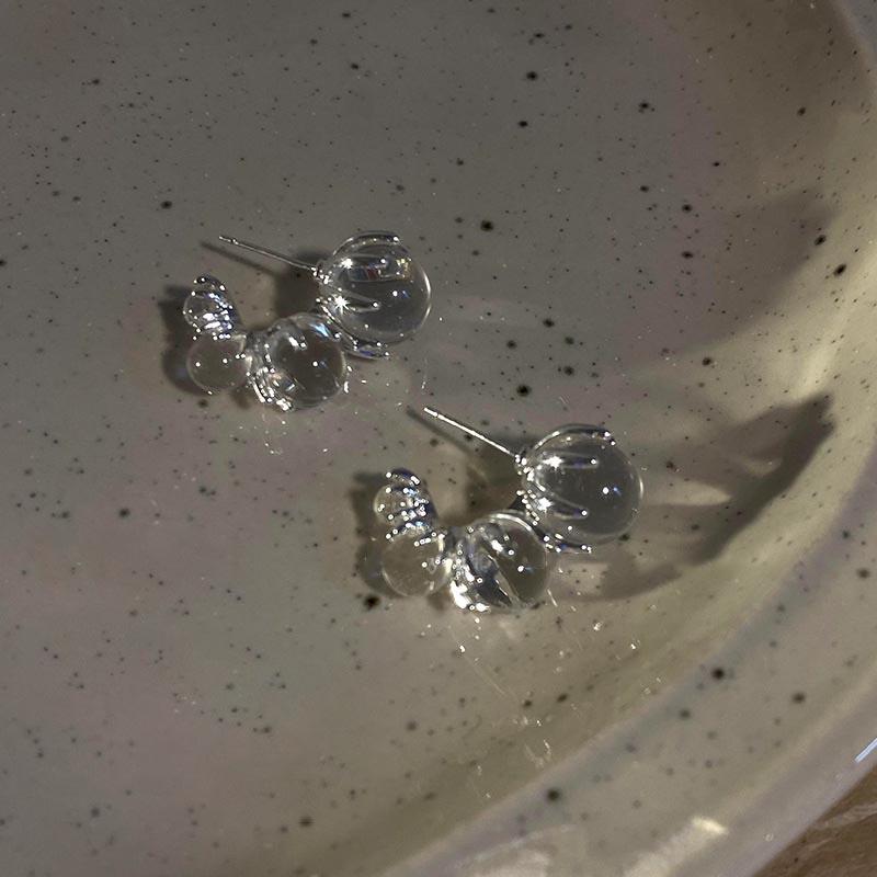 Silver Color Plated Transparent Round Balls Stud Earrings For Women