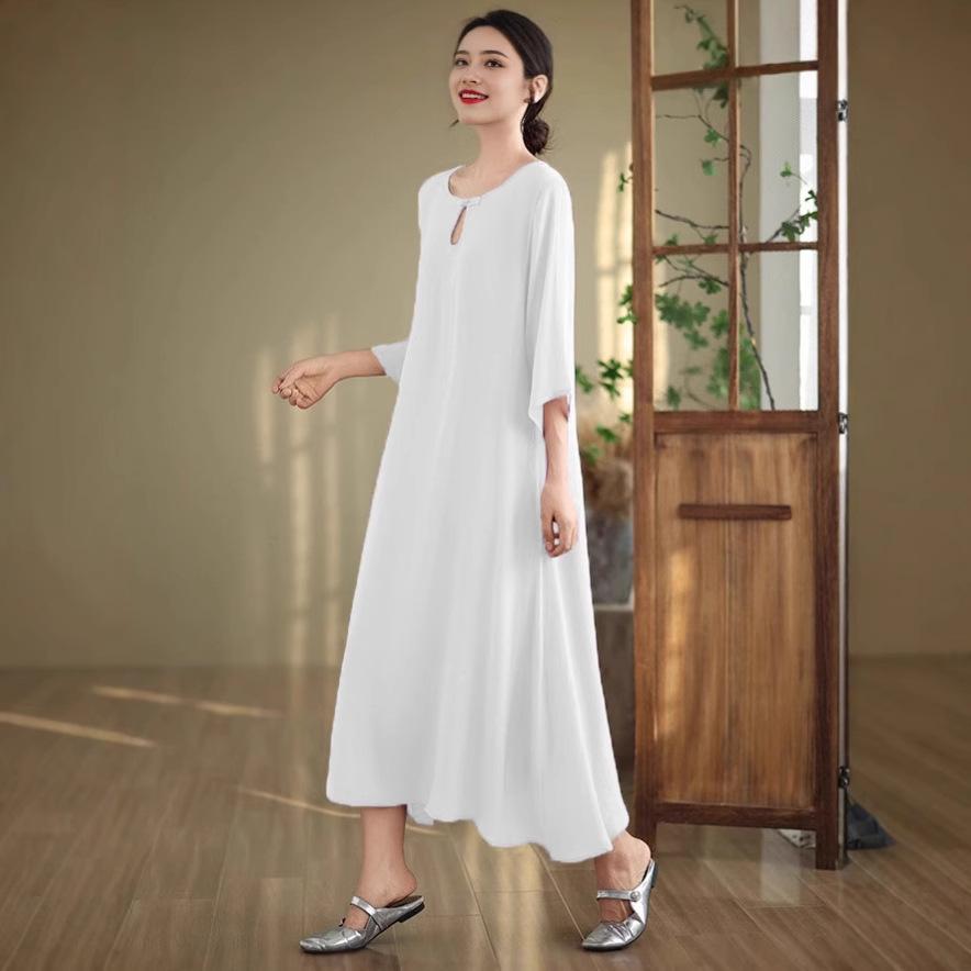 

Ретро Дзен Стиль Приталенное Длинное Платье с Дизайном в Китайском Стиле XXL белый