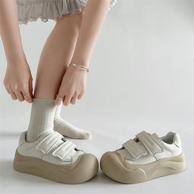 Versatile Round Head Velcro Heightened Platform White Shoes Women's New Summer Lightweight Low-top Sports Shoes In 2025