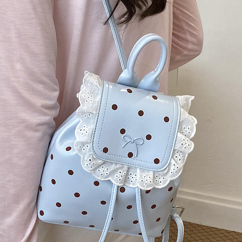 Schoolbag1011 spring new lace women's backpack sweet sister Korean polka dot casual personality foreign style small backpack