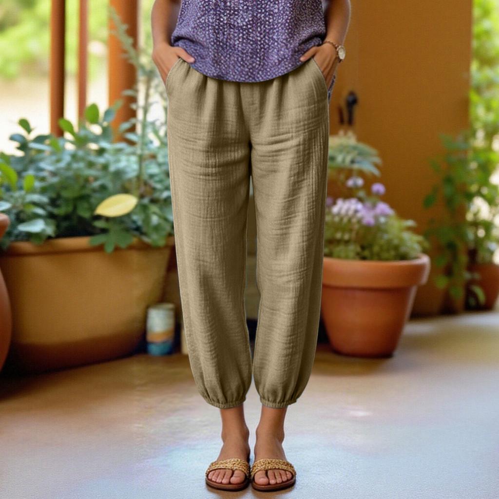 Women Casual Loose Fit Wide Leg Jogger Pants Elastic Waistband Lightweight Soft Fabric Breathable Relaxed Fit Ankle Cuffs