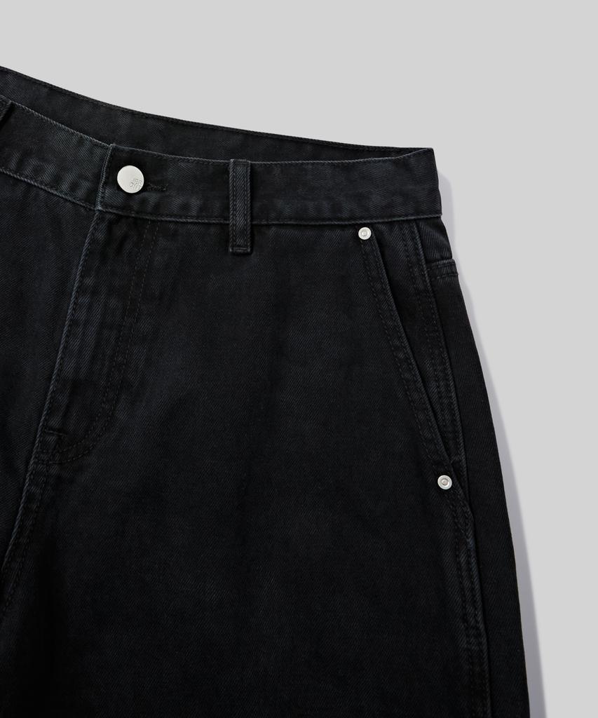 Beodeonteu Dyed Washed Carpenter Cotton Bermuda Shorts [Black]
