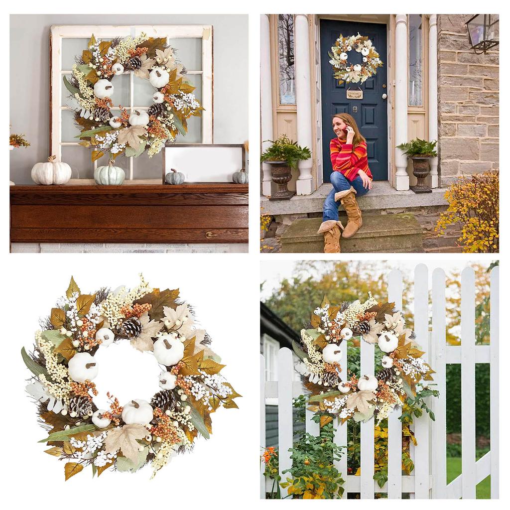 1PC Thanksgiving Wreath Artificial Pinecone Berry Pumpkin Maple Leaf Wreaths Wall Hanging Garland Autumn Farmhouse Decoration
