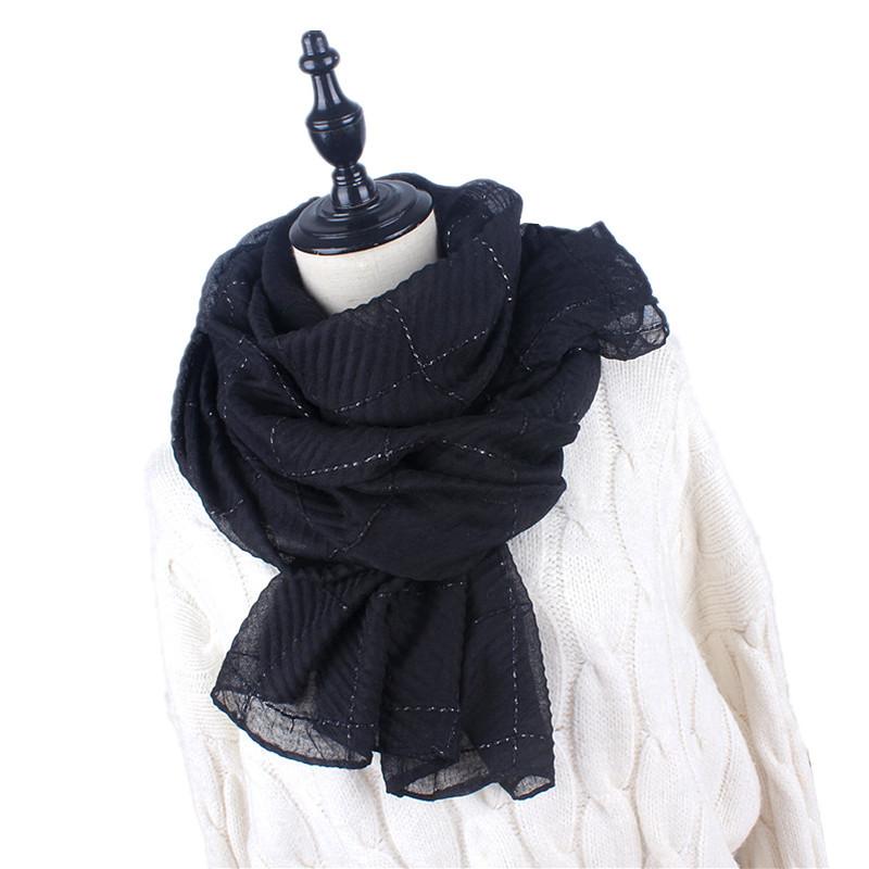Korean Version of Japanese Spring and Autumn Plaid Scarf for Women Cotton Linen Winter British Classic Scarf Gray Korean Version Versatile Student