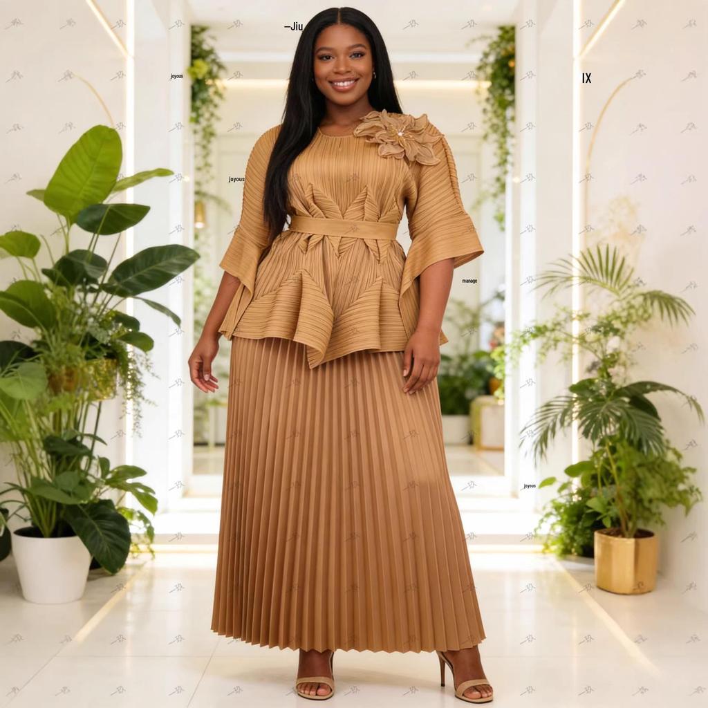 Miyaki Elegant Plus Size Embroidered Lace Two-Piece Set - Pleated Casual Women's Clothing