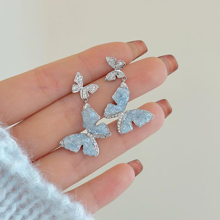 Elegant Forest-Inspired Gradient Blue Crystal Butterfly Earrings for Women