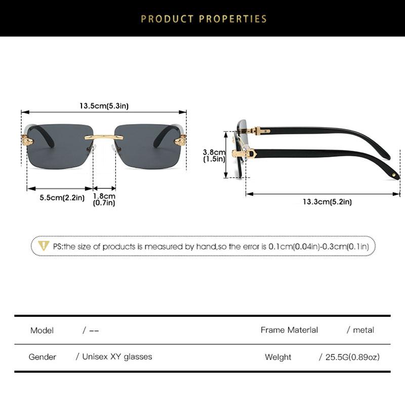 Rimless Square Sunglasses Women For Men Vintage Sun Glasses Punk Popular Leopard Head Luxury Brand Designer Wooden Grain Shades