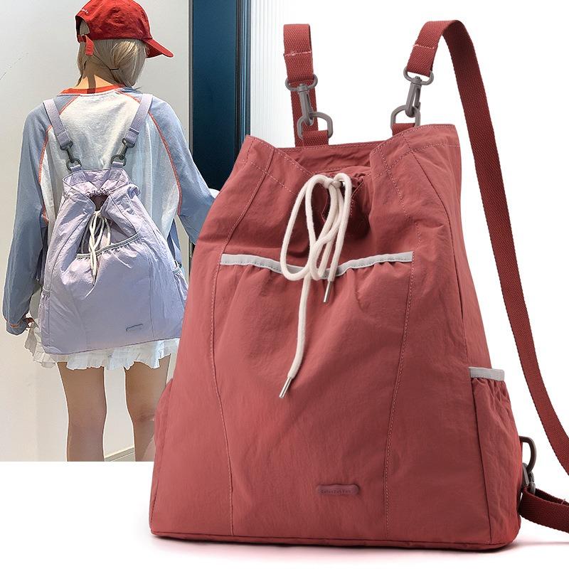 Fashion niche design women's casual backpack college wind lightweight drawstring nylon backpack