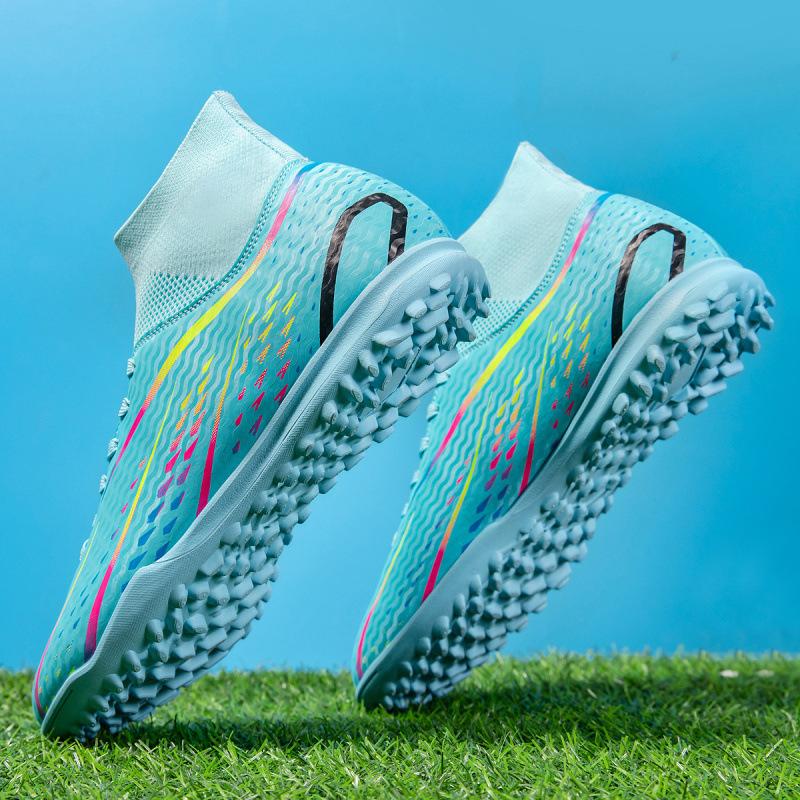 High-top football shoes tf broken nails artificial turf AG nails leather feet male and female teenagers training shoes