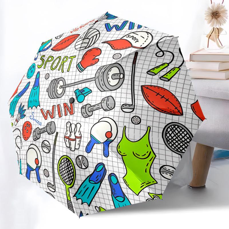1pc Sports Equipment Print Automatic Umbrella Portable Home Essential Umbrella, Iron Umbrella Structure Suitable for All Seasons yy251123111