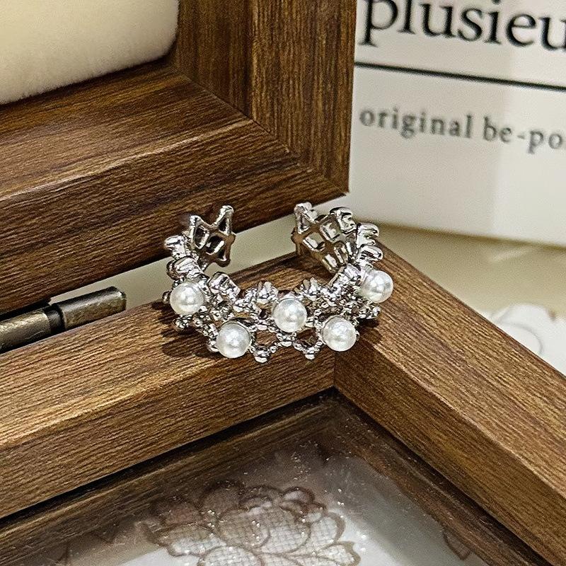 Exquisite Niche High-End Bead Fringed Ring Women'S Fashion Light Luxury Zircon Double-Layer Geometric Open Index Finger Ring