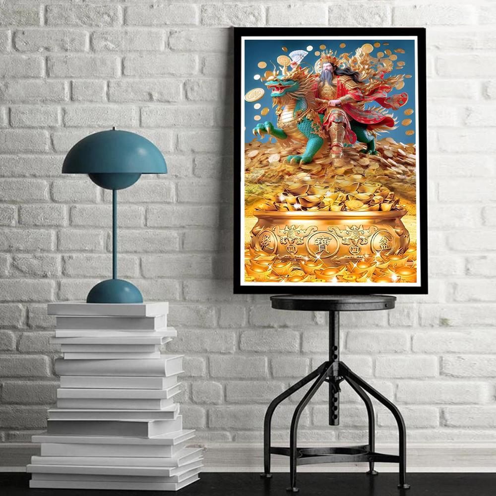 Fengshui God of Wealth Canvas Painting Wall Art Luxury Golden Lucky Money Gods Poster Prints For Office Living Room Home Decor