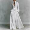 Women's Floral Print Maxi Shirt Dress Long Sleeve Button Front Casual Flowy Dress