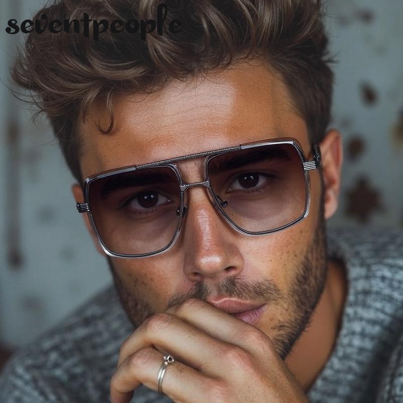 Steampunk Oversized Square Sunglasses Men Luxury Brand Vintage Metal Double Beam Punk Sun Glasses For Male Classic Shades
