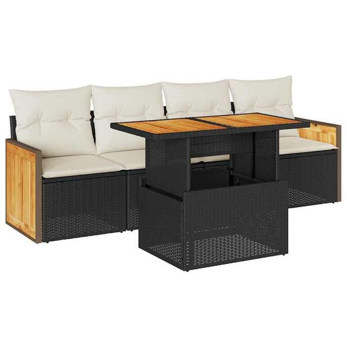 VidaXL Salon de jardin 5 pcs avec coussins noir résine tressée acacia 3327654