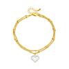 Gold Plated Double Layer Anklet with Hollow Heart Charm, Dainty CZ Paved Foot Chain for Women, Summer Beach Boho Jewelry