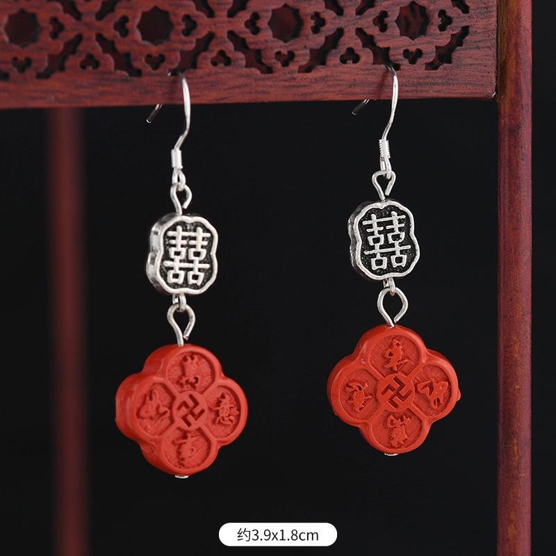 Original cinnabar earrings niche design retro long fringed earrings, natal red earrings for women