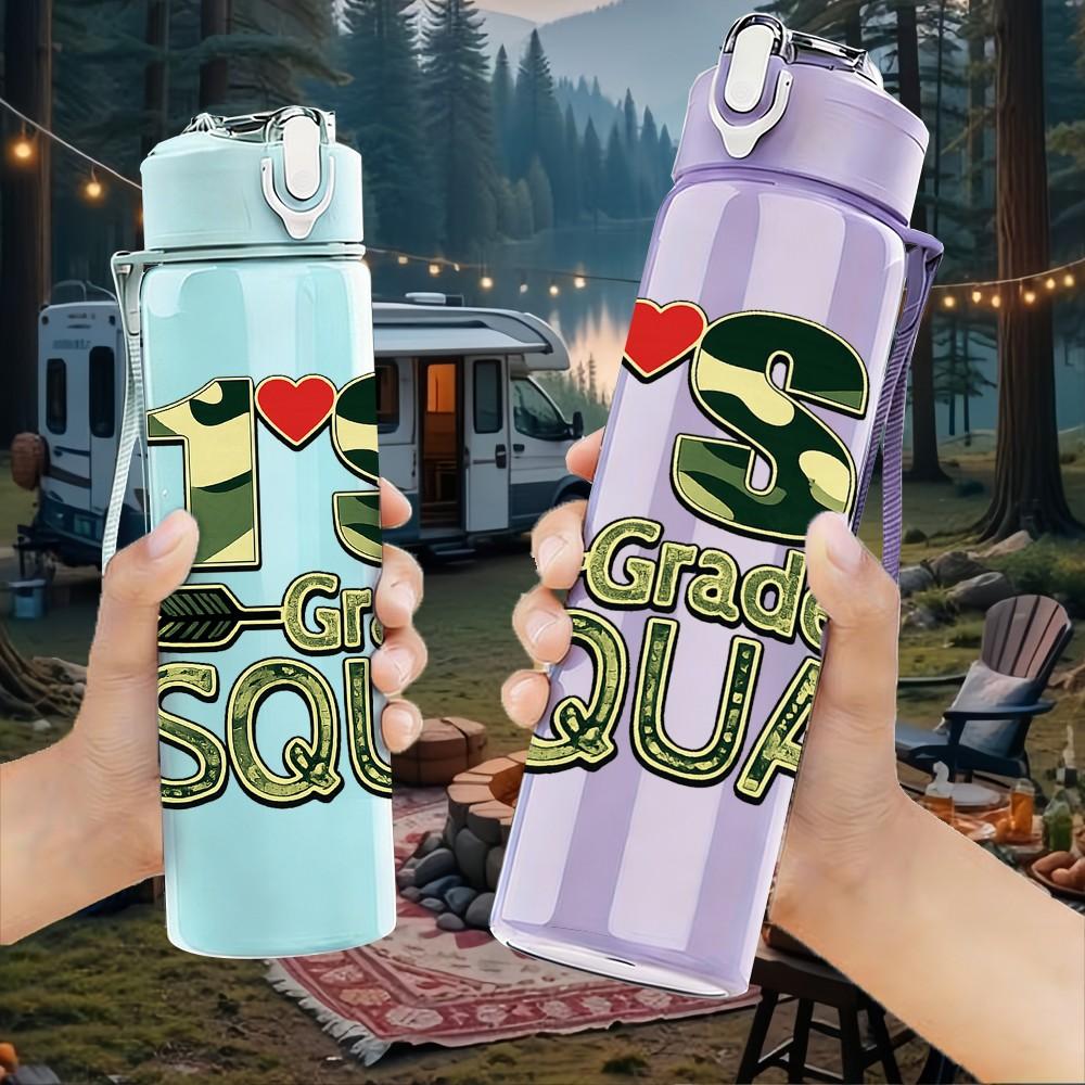 1PC 1st Girl Squad Birthday Text Print 750ml Color Plastic Sports Water Bottle Leakproof Flip Straw Lid Suitable for Sports Office Home Use