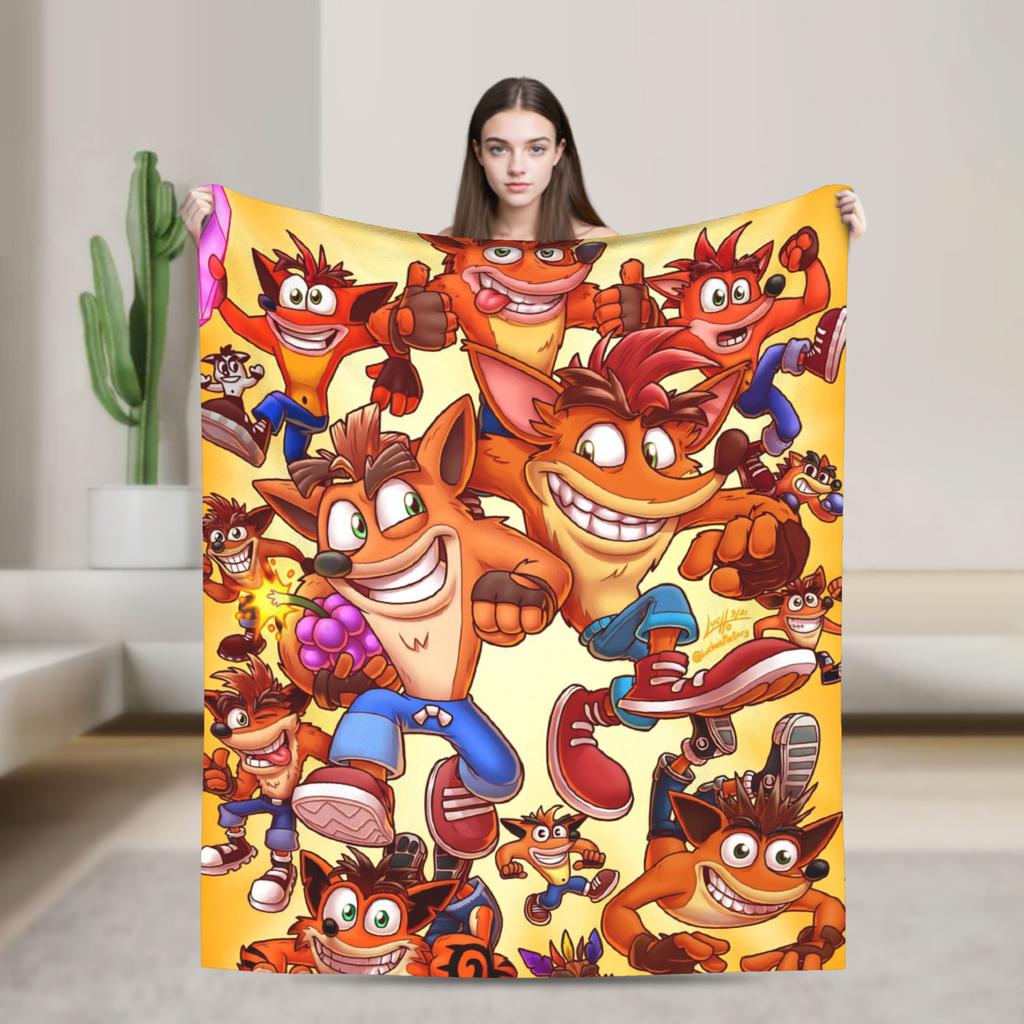 Crashs Bandicoots Soft Warm Blanket Airplane Travel Plush Throw Blanket Funny Couch Chair Flannel Bedspread Sofa Bed Cover
