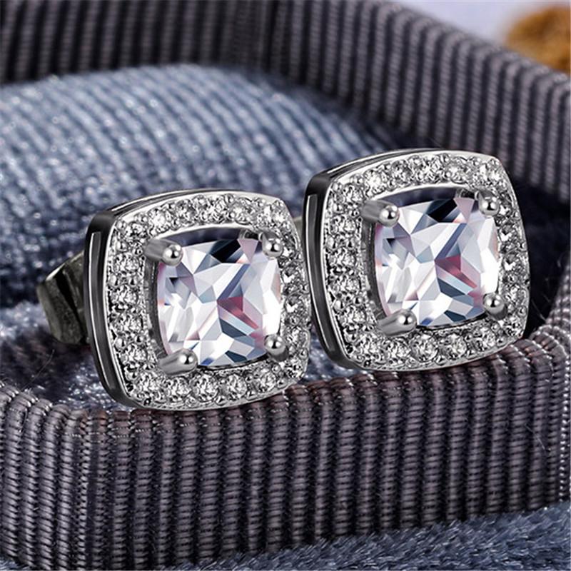 Female Luxury Crystal Round Stud Earrings Vintage  Sterling  Wedding Jewelry White Zircon Stone Earrings For Women