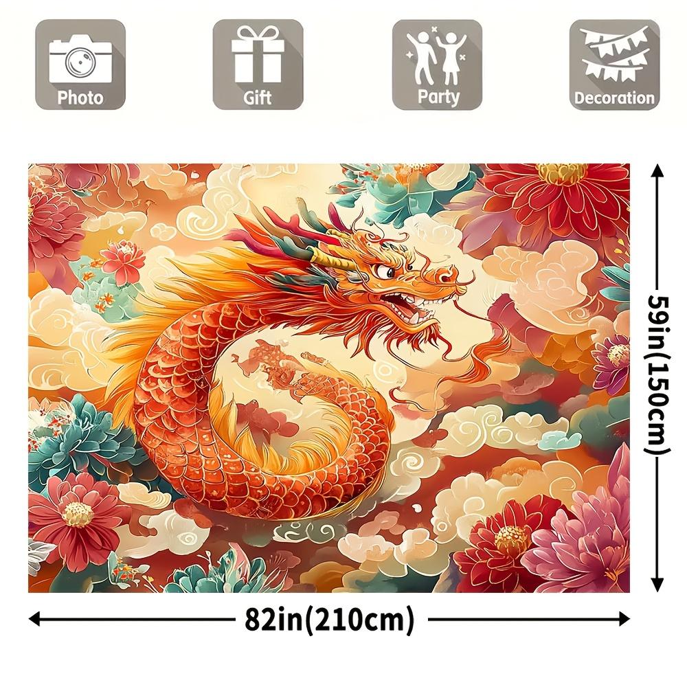 1Pc Chinese Dragon Tapestry, Polyester Fabric Wall Hanging, Versatile Decoration For Wedding & General Use, Year Of The Dragon T