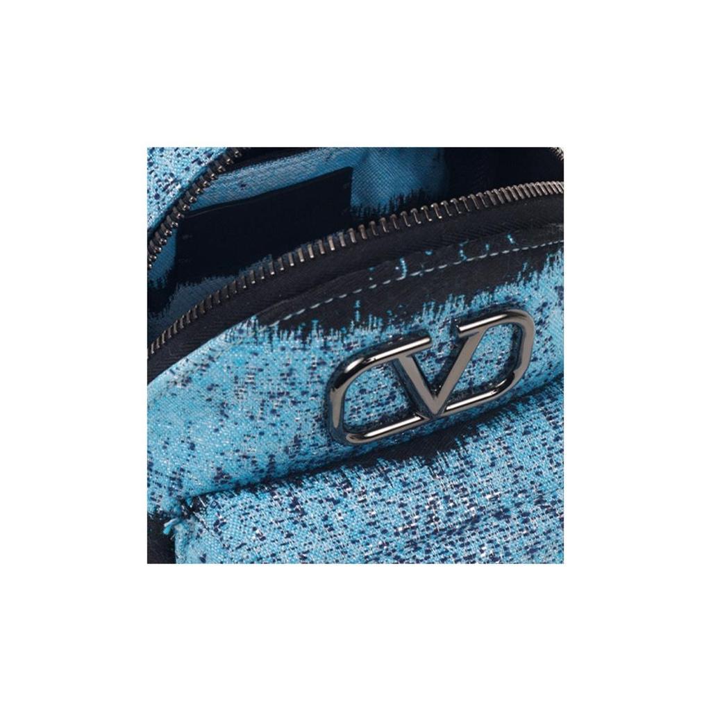 Valentino Tiger 1967 Classic Vintage Floral Jacquard Mini Backpack Light Blue Body with Black Accent Panels